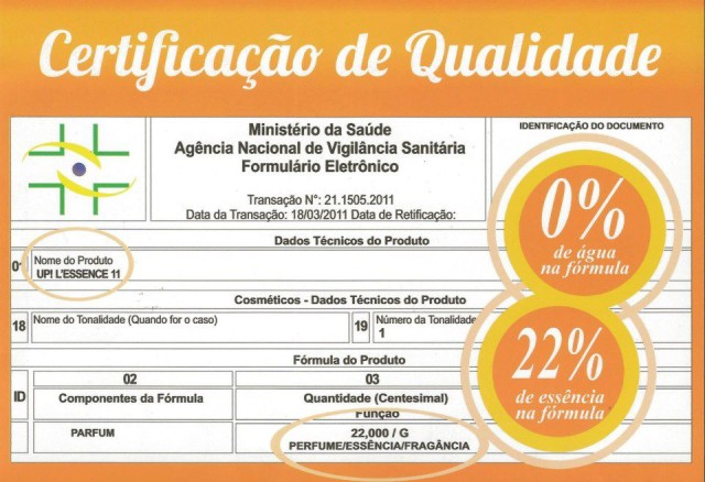 Certificado Anvisa Up Essência