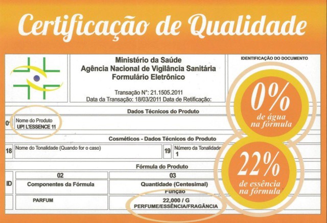 Certificado Anvisa Up Essência